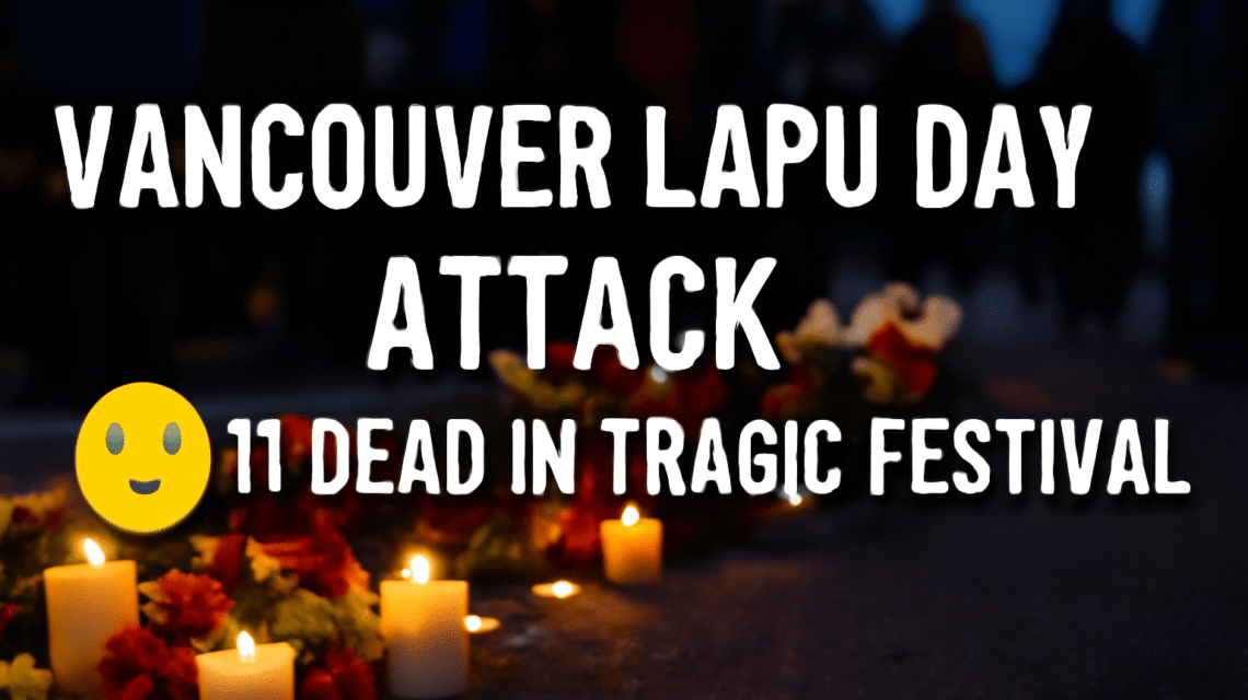 Vancouver Lapu Lapu Day Attack memorial with lit candles and flowers, 11 dead at Filipino festival